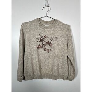 Vintage Woodland Crewneck Animal‎ Sweatshirt Cottagecore Gray Long Sleeve Large